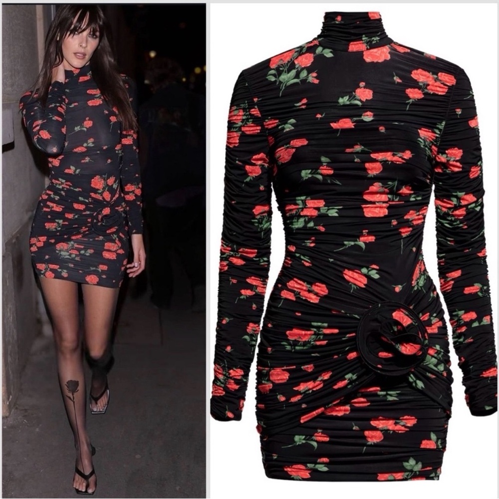NWT Magda Butrym Black and Red Floral Long Sleeve Dress (M) - limited edition
